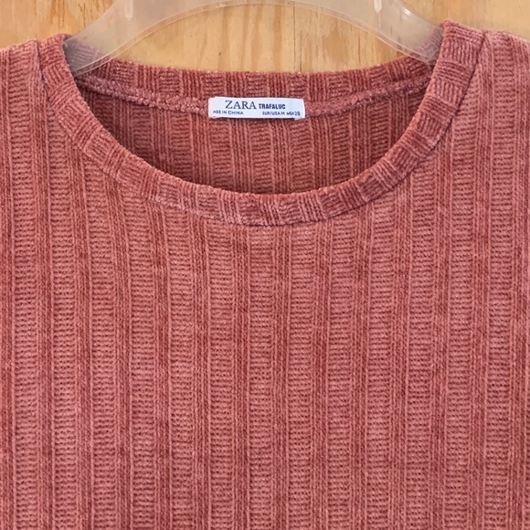 EUC Zara Chenille Textured Short Sleeve Crop Top M - Picture 9 of 13